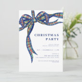 Navy Plaid Bow Holiday Christmas Party Invitation 招待状 (スタンド正面)