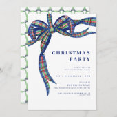 Navy Plaid Bow Holiday Christmas Party Invitation 招待状 (正面/裏面)