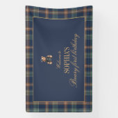 Navy Plaid Teddy Bear Girl Birthday Banner  横断幕 (縦)