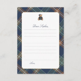 Navy Plaid Teddy Bear Girl Time Capsule Card 招待状