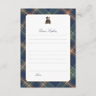 Navy Plaid Teddy Bear Girl Time Capsule Card 招待状