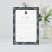 Navy Plaid Teddy Bear Girl Time Capsule Card 招待状 (スタンド正面)