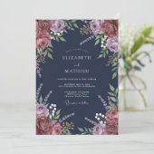 Navy Plum Floral Romantic Wedding 招待状 (スタンド正面)