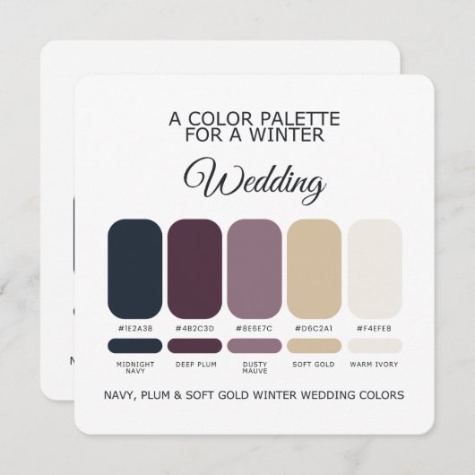 Navy Plum Soft Gold Winter Wedding Palette Card 招待状 (正面/裏面)