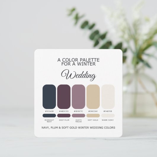 Navy Plum Soft Gold Winter Wedding Palette Card 招待状 (スタンド正面)