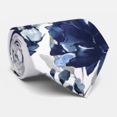 Navy Poppy & Peony Garden Wedding Neck Tie ネクタイ (ロール)