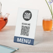 Navy QR Code Menu | Logo Contactless Modern 台座サイン (インサイチュ)