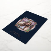 Navy Quinceañera Trendy Garland Photo Spanish 箔招待状 (回転した状態)