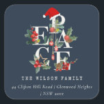 Navy Red Green Peace Christmas Folidsの住所 スクエアシール<br><div class="desc">これもし以上のカスタマイズが必要な場合は感じ、yellowfebstudio@gmail.comで自由にメッセージを送ってください。</div>