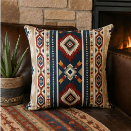 Navy Red Southwestern Rustic Geometric Arrows & Di クッション