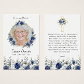 Navy Rose Floral Gold Photo Sympathy Prayer Cards (正面&裏面)