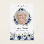 Navy Rose Floral Gold Photo Sympathy Prayer Cards (正面)