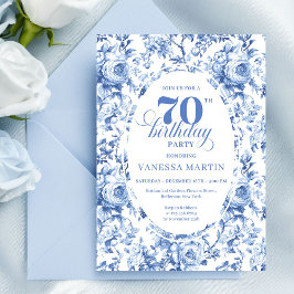 Navy Roses 70th Birthday Chic Floral Invitation 招待状