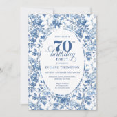 Navy Roses 70th Birthday Elegant Party Invitation 招待状 (正面)