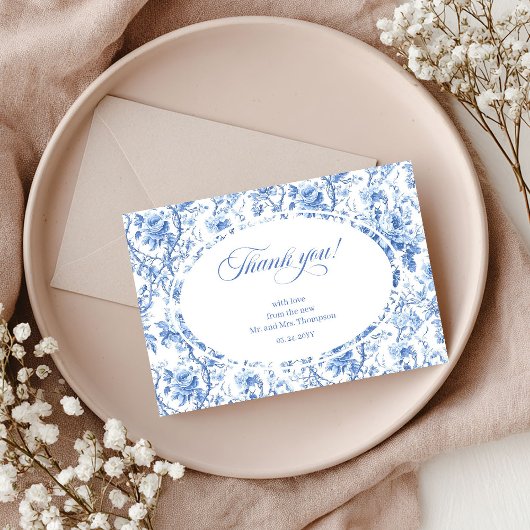 Navy Roses Chic Wedding Thank You Card サンキューカード