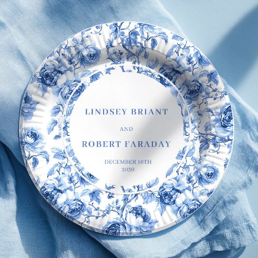 Navy Roses Classic Wedding Paper Plates ペーパープレート