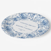 Navy Roses Floral Chic Wedding Paper Plates ペーパープレート (アングル)