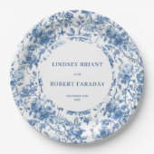 Navy Roses Floral Chic Wedding Paper Plates ペーパープレート (正面)