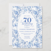 Navy Roses Floral Elegant 70th Birthday Invitation 招待状 (正面)