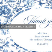 Navy Roses Floral Elegant Wedding Thank You Card サンキューカード