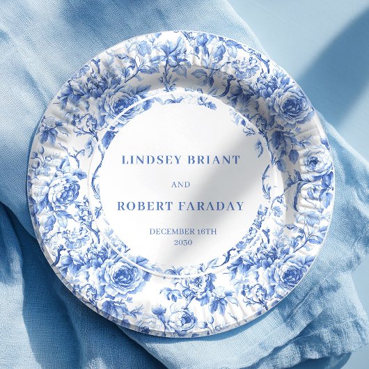 Navy Roses Romantic Wedding Paper Plates ペーパープレート
