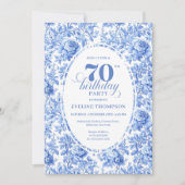 Navy Roses Vintage 70th Birthday Invitation 招待状 (正面)