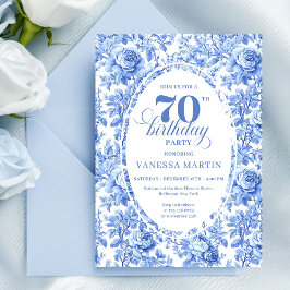 Navy Roses Vintage 70th Birthday Invitation 招待状