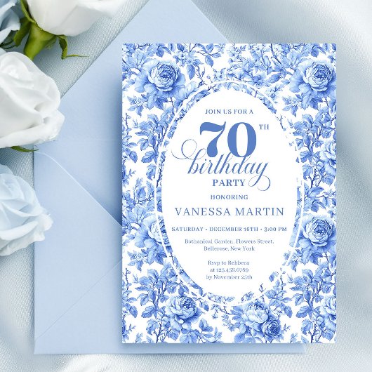 Navy Roses Vintage 70th Birthday Invitation 招待状