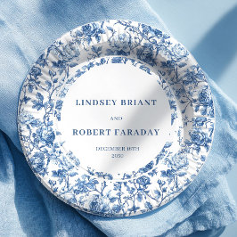 Navy Roses Vintage Wedding Paper Plates ペーパープレート