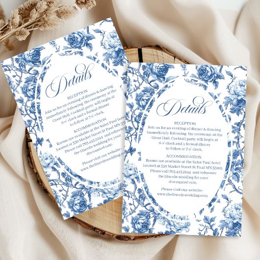 Navy Roses Wedding Floral Elegant Details Card エンクロージャーカード