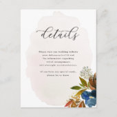 Navy & Rust Water color Boho 結婚フローラ エンクロージャーカード (正面)