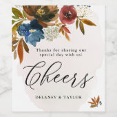 Navy & Rust Water color Boho 結婚フローラ ワインラベル (シングルラベル)