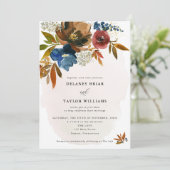 Navy & Rust Water color Boho 結婚フローラ 招待状 (スタンド正面)