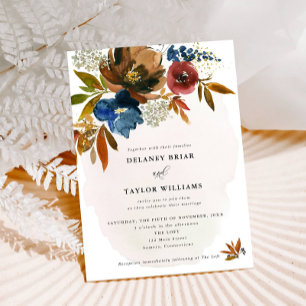 Navy & Rust Water color Boho 結婚フローラ 招待状
