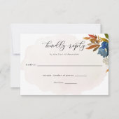 Navy & Rust Water color Boho Flowers 結婚's Reply 出欠カード (正面)