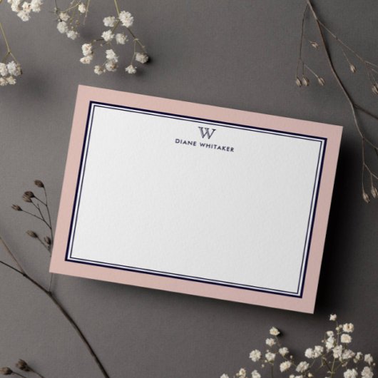 NAVY & SALMON Classic Monogram Double Frame ノートカード