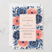 Navy Salmon Painterly Spring Wedding 招待状 (正面)