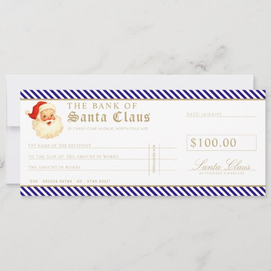 Navy Santa Cheque Gift Voucher Card 招待状 (正面)