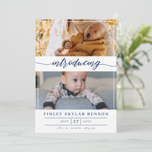 Navy Scriptフォトベビー 案内状 (スタンド正面)