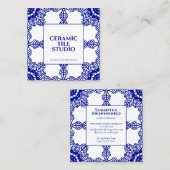 Navy Seamless Mosaic Tile Pattern Ornament スクエア名刺 (正面/裏面)