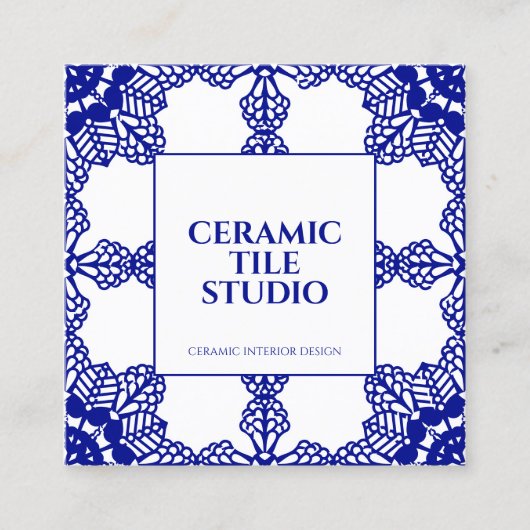 Navy Seamless Mosaic Tile Pattern Ornament スクエア名刺 (正面)