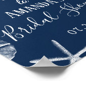 Navy Seashells Beach Wedding Bridal Shower Welcome ポスター (角)
