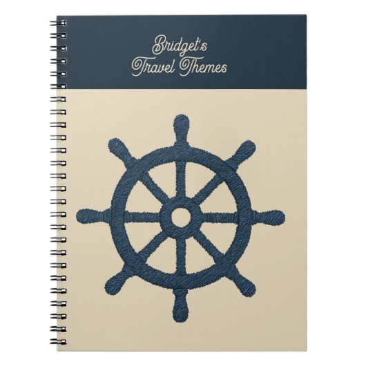 navy ship wheel with Beige name Coastal travel ノートブック (正面)