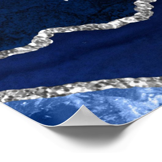 Navy Silver Agate Wedding Seating Chart 12 Table ポスター (角)