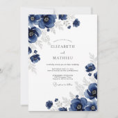 Navy Silver Anemone Winter Wedding 招待状 (正面)
