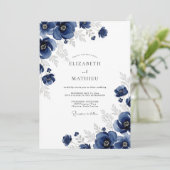 Navy Silver Anemone Winter Wedding 招待状 (スタンド正面)
