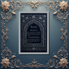 navy silver Arabic arch Wedding エンクロージャーカード