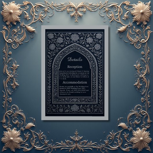 navy silver Arabic arch Wedding エンクロージャーカード