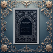 navy silver Arabic arch Wedding 出欠カード
