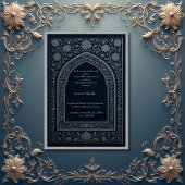 navy silver Arabic arch Wedding 招待状